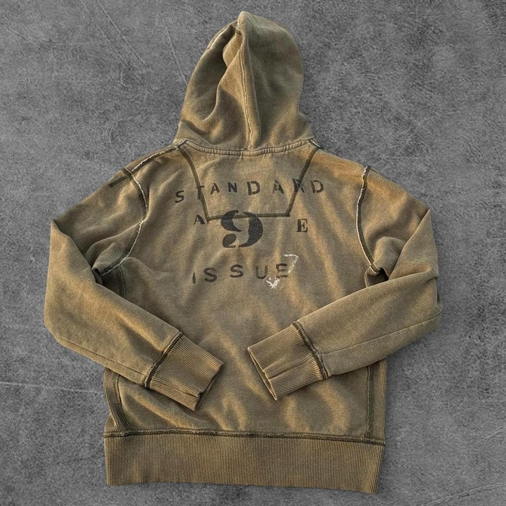 Y2K American Eagle Olive Green Zip Up Hoodie Medium Skater 2000s Surplus Army